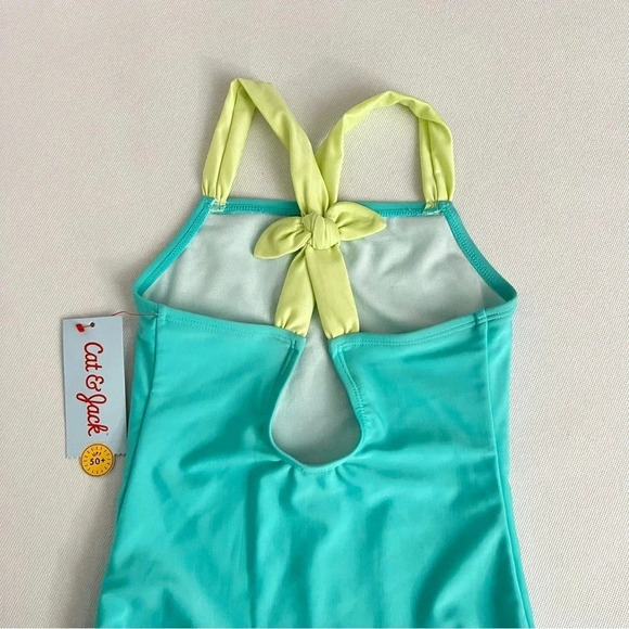 One Piece Swimsuit Cat & Jack Teal Lime Back Detail Size Small (6/6X6) UPF 50+ - Picture 4 of 5